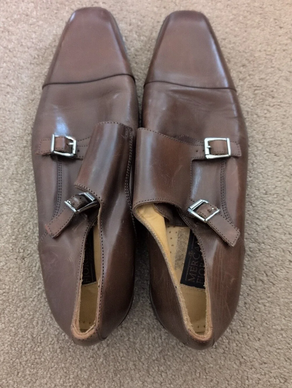 Mercanti Fiorentini Brown Leather Italian Double Monk Strap Dress Shoes